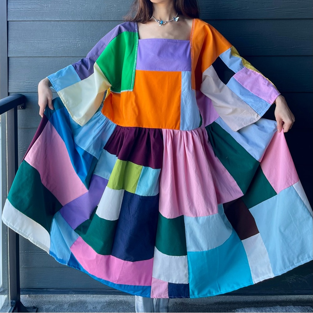 Handmade Quilted Patchwork Colorblock Dress SKU 02263 - Picture 13 of 16